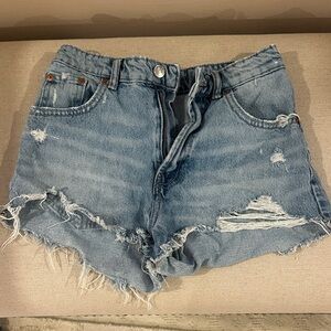 Zara Light Blue Distressed Jean Shorts